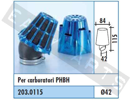 Luftfilter POLINI Air Box Blau eloxiert gewinkelt 30° Ø42 PHBH
