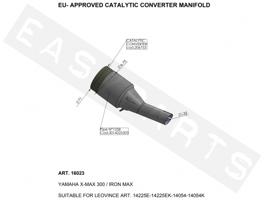 Raccord silencieux catalyser LeoVince X-Max 300i E4 2017-2020