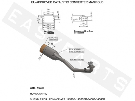 Catalytic Converter Manifold LeoVince SH 125-150i E5 2020->