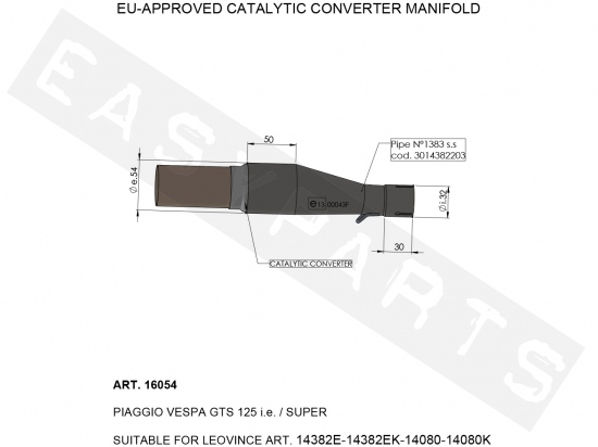 Raccord collecteur catalyser LeoVince GTS 125 IGET E5 2021->