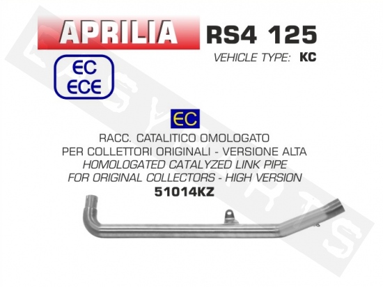 Mid-pipe ARROW 'Catalytic' Aprilia RS4 125i E4 '17-19 (hoge versie)