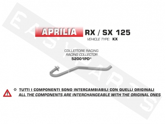 Uitlaatbocht ARROW 'Racing' Aprilia SX/RX 125i E4 2018-2020