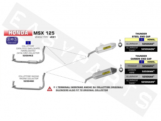 Silencioso ARROW Off-Road Thunder Full Carbone Honda MSX 125i E3 2013-2015