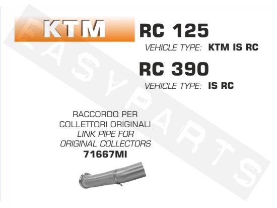 Mid-pipe ARROW 'Racing' ARROW KTM RC 125-390i '17-'19
