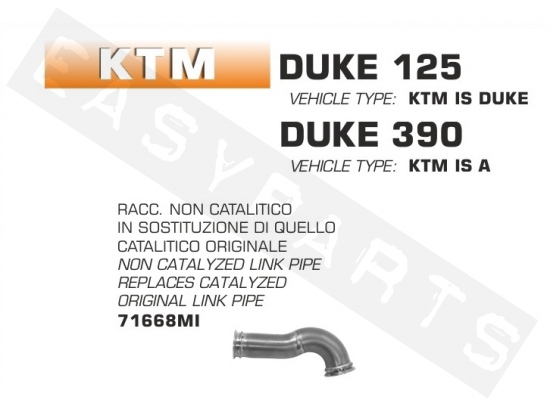 Mid pipe Racing ARROW KTM Duke/RC 125-390i E4 2017-2020
