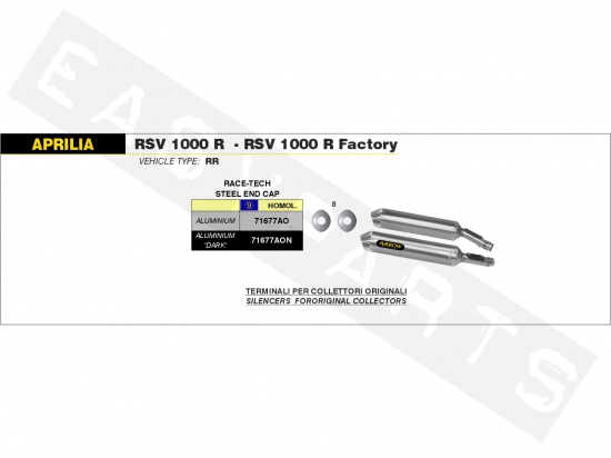 Muffler ARROW Race-Tech Alu.Dark Aprilia RSV2- Tuono 1000 E2-E3 2004-2009