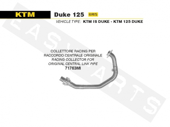Uitlaatbocht ARROW 'Racing' KTM Duke 125i E5 2021-> (zonder mid-pipe)