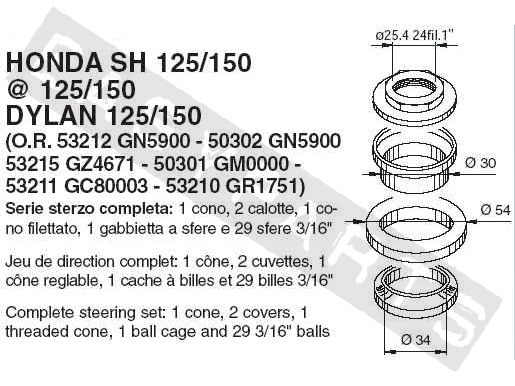 Steering-Head Bearing Kit BUZZETTI Honda SH/ Dylan/ @ 125-150