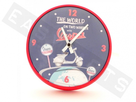 Horloge VESPA 'The world on Two Wheels with Vespa' bleue/ rouge Ø50cm