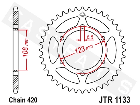 Achtertandwiel JT Sprockets JTR1133.65 Derbi GPR 2004->/ RS 50 2006->/ SX 5