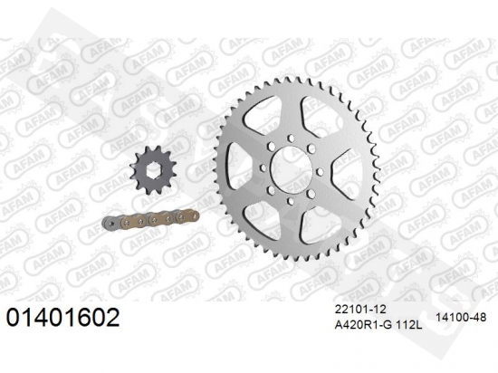 Chain & sprocket kit AFAM steel Suzuki TS 50 Automatic 1981-1989 (FR)