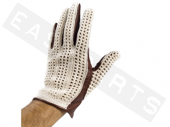 Gloves BARUFFALDI Crochet Beige/ Brown Leather M
