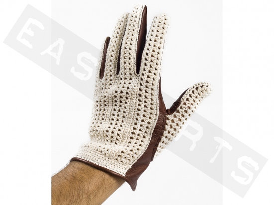Gloves BARUFFALDI Crochet Beige/ Brown Leather